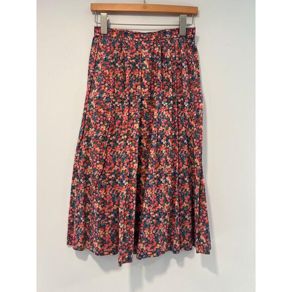 1990s Vintage Silk Midi Skirt w Pockets Lightweight Pink Floral Size Small JL - Picture 1 of 9
